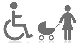 Symbol mit Rollstuhl und Kinderwagen